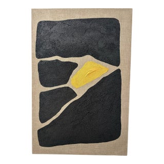 Gold and Carbon Painting on Spanish Linen Minimalist Painting "Piled Up" For Sale