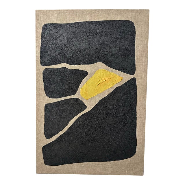 Gold and Carbon Painting on Spanish Linen Minimalist Painting "Piled Up" For Sale
