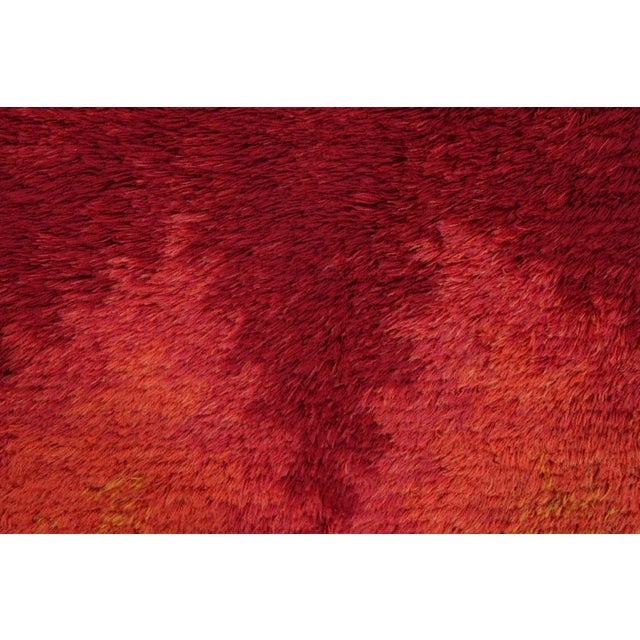 Mid-Century Modern Vintage Swedish Rya Rug, Radiant Orange and Red Star Motif - Rug & Kilim For Sale - Image 3 of 8