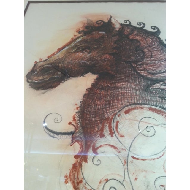 Brown 55" Pencil and Watercolor Horse by Ernesto Capdevila For Sale - Image 8 of 12