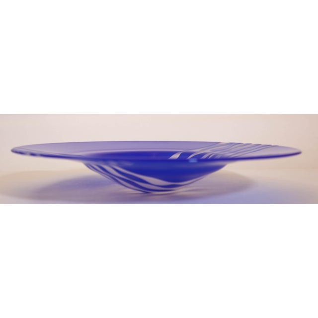 Leonard Marty Cobalt Blue With Etched Waves Large Art Glass Bowl Signed Dated For Sale In Palm Springs - Image 6 of 12