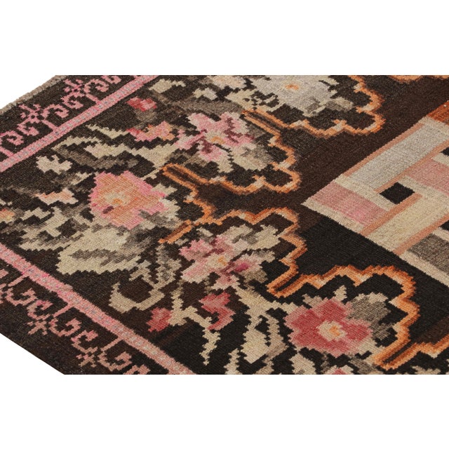Vintage Mid-Century Bessarabian Kilim Rug in Brown and Pink Geometric Pattern For Sale In New York - Image 6 of 7