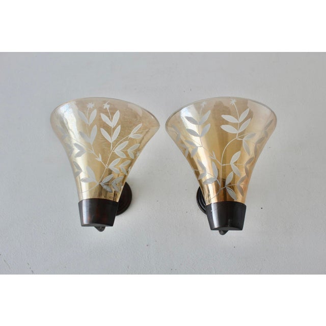 Late 20th Century Mauri Almari Style Champagne Glass Bronze Finish Tea Candle Wall Sconces-a Pair For Sale - Image 13 of 15