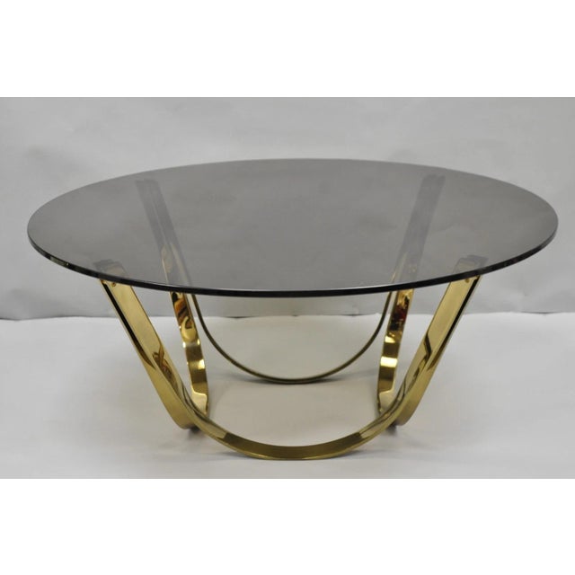 Mid 20th Century Tri-Mark Mid Century Modern Brass Plated Steel Smoked Glass Arch Coffee Table For Sale - Image 15 of 15