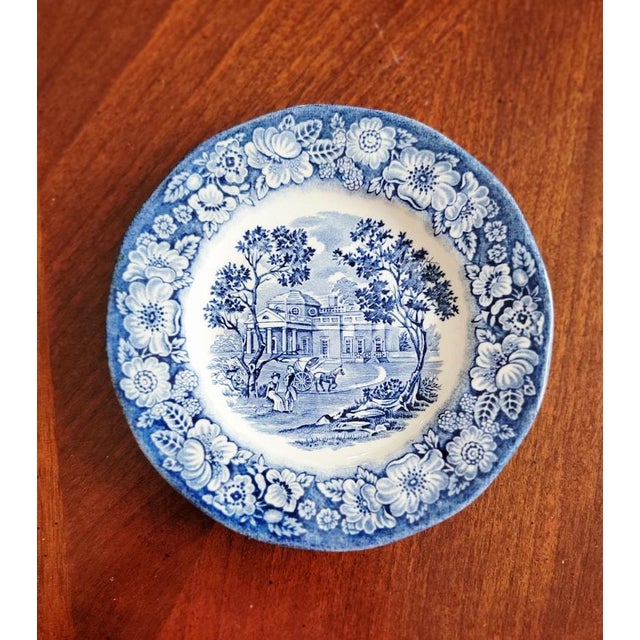 Vintage Bread Plate Liberty Blue Staffordshire Ironstone Monticello England, Blue and White Americana Porcelain Dishes, 5.75" For Sale In Jacksonville, FL - Image 6 of 7