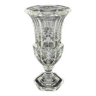 1960s Tiffany & Co. Crystal Biedermeier Vase – Hexagon Shape With Etched Floral Design For Sale