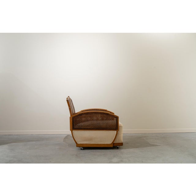 Art Deco Armchairs in Cane and Fabric, France, 1930s, Set of 2 For Sale - Image 4 of 12