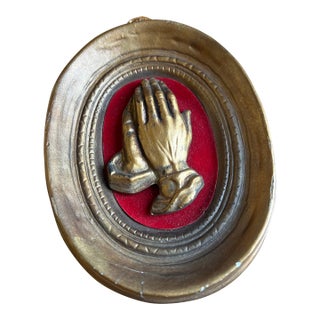 1970s Small Gold and Red Praying Hands Decorative Wall Hanging For Sale