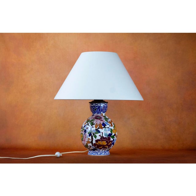 Polychrome Earthenware Lamp Base with Peony Decoration from Gien, France, 1971-1984 For Sale - Image 6 of 11