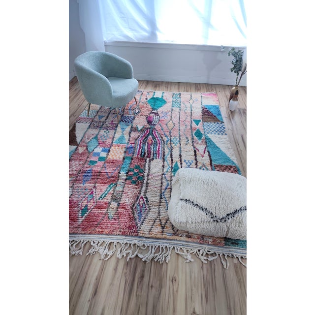 Rose Contemporary Rose Clay Patchwork Wool Moroccan Rug For Sale - Image 8 of 18