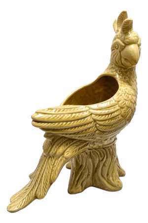 Retro Gold Ceramic Palm Beach Style Parrot Plant Vessel