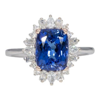 2.4Ct Tanzanite Ring With Lab Grown Diamond Halo: Solid 14k Gold, Size 6.75 For Sale