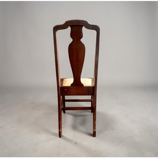 1960s Vintage Queen Anne Mahogany Side Chair, Brass Studs Beige Fabric For Sale - Image 6 of 11