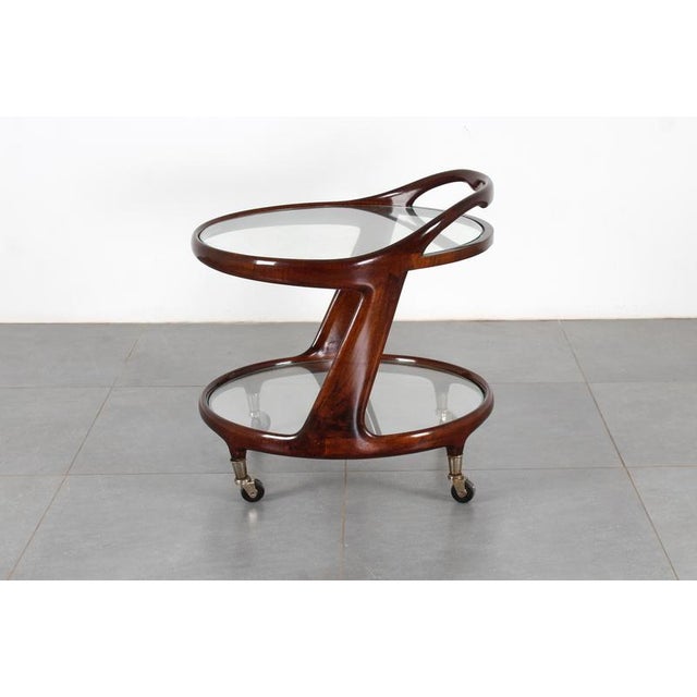 1950s Mid-Century Glass and Curved Wood Bar Cart by Cesare Lacca, Italy, 1950s For Sale - Image 5 of 15