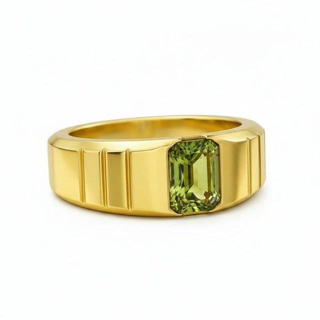 Silver, Gold Round Peridot Ring For Men's. Mens Solitaire Peridot Ring. Baguette Cut Peridot Ring. Metal: 925 silver plus...