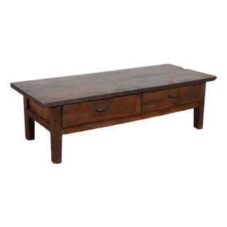 Early 19th Century Rustic Coffee Table With Two Drawers From Portugal For Sale