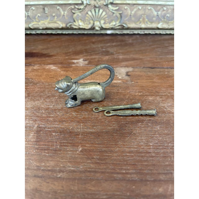 Antique Likely Brass Figural Dog Puzzle Lock With Original Keys, Early 20th Century For Sale - Image 4 of 11