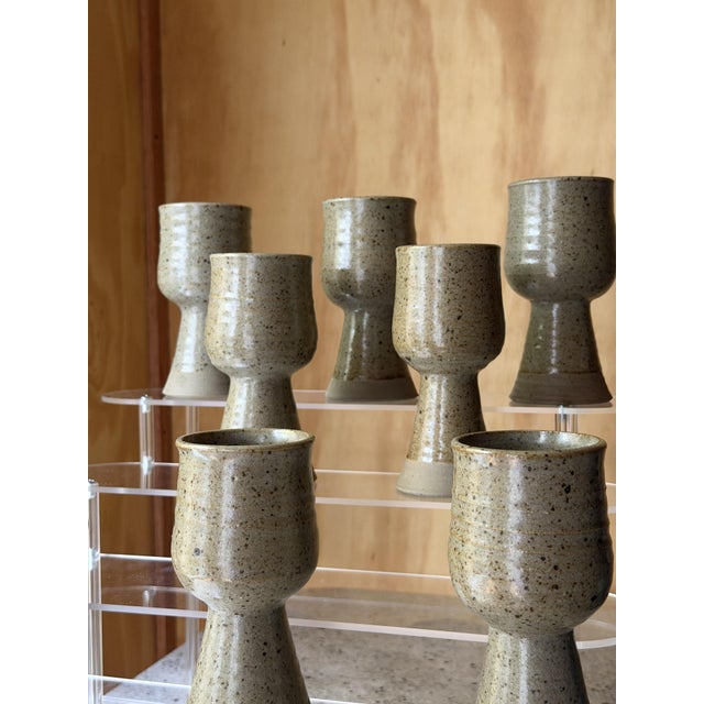 Handmade Speckled Stoneware Goblets, Set of 8 For Sale - Image 12 of 18