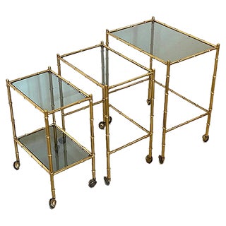Stackable Trolleys in Brass & Faux Bamboo 1970s, Set of 3 For Sale