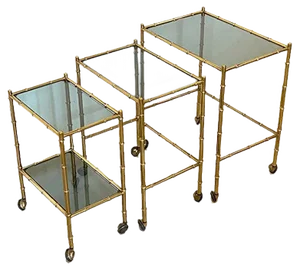 Stackable Trolleys in Brass & Faux Bamboo 1970s, Set of 3