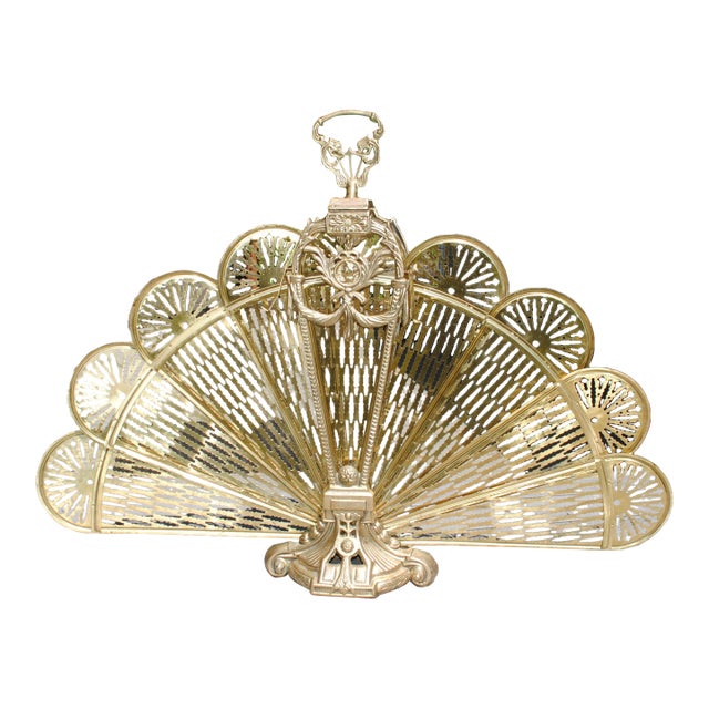 Vintage Brass Fireplace Screen Expandable Fan For Sale