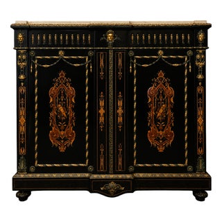 Napoleon III Style Soffit Cabinet in Blackened Wood with Marquetry, 19th Century For Sale