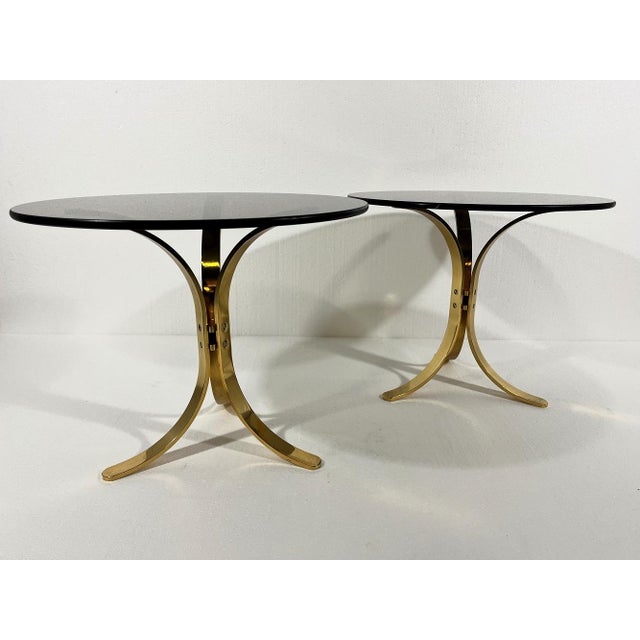 Brass & Smoked Glass Side Tables 1960s, Set of 2 For Sale - Image 4 of 18