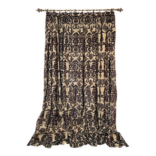 Pair of Designers Guild Purple Ombrione Cut Velvet Damask Pinch Pleated Custom Curtains - 2 Panels For Sale