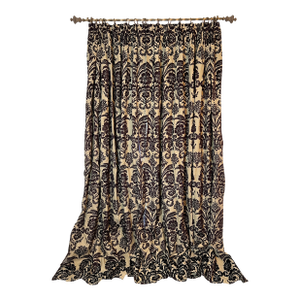 Pair of Designers Guild Purple Ombrione Cut Velvet Damask Pinch Pleated Custom Curtains - 2 Panels
