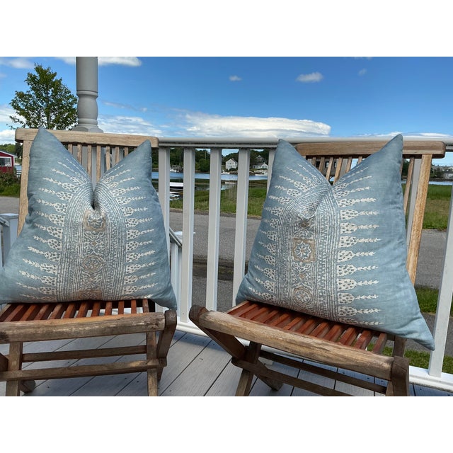 Mid-Century Modern Anna French Javanese Stripe Spa Blue Antilles Designer Pillow Covers — 22" Pair For Sale - Image 3 of 4