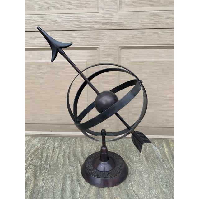 Black Iron Armillary Globe Sculpture – Traditional Landscape & Garden Decor For Sale - Image 9 of 11