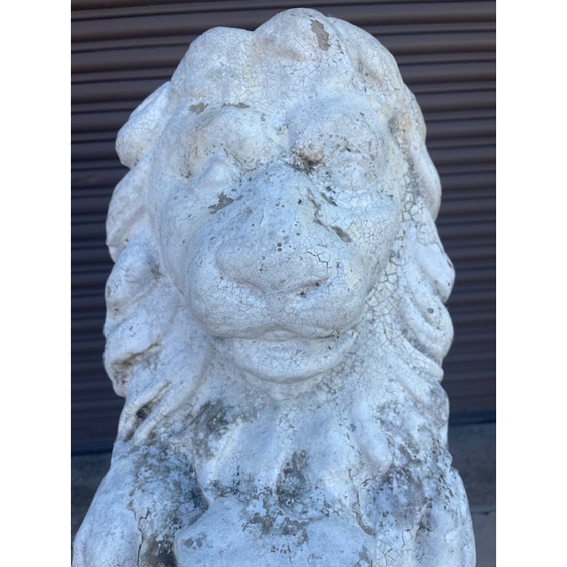 Antique White Pair of Early 20th Century Cast Concrete Shield-Bearing Lions — Rescued Asheville, Nc Estate For Sale - Image 8 of 10