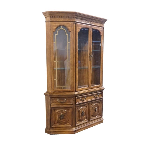 BERNHARDT FURNITURE Solid Walnut French Provincial 61" Lighted Display China Cabinet 636-100 / 636-606 83" High 61" Wide...