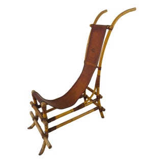 Chaise Lounge in Bamboo and Leather, 1970 For Sale