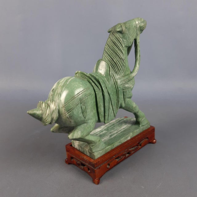 Chinese Jade Horse Sculpture on Wooden Base, 20th Century For Sale - Image 4 of 18