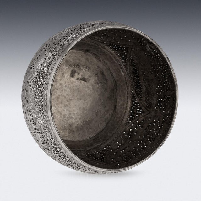 Antique Burmese Pierced Silver Pyusawhti Folk Tale Bowl, 1918 For Sale - Image 13 of 17