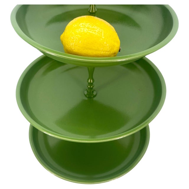 Mid 20th Century Vintage Mid-Century Modern 5 Tier Green Pedestal Centerpiece Tray Stand For Sale - Image 5 of 12