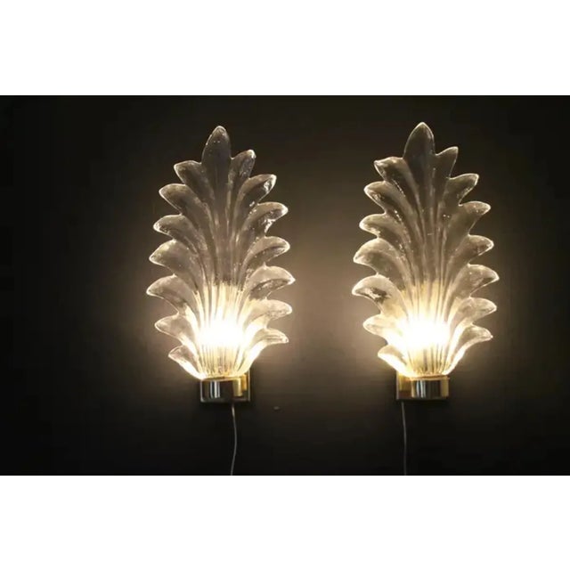 Silver Tall Clear Murano Glass Palm Tree Leaf Sconces, 2000, Set of 2 For Sale - Image 8 of 13