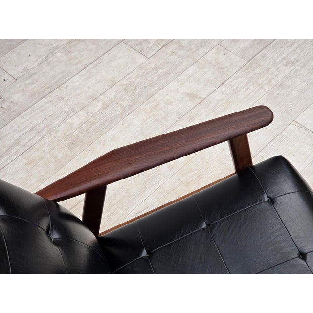 Danish Armchair in Black Artificial Leather and Teak Wood, 1970s For Sale - Image 10 of 18