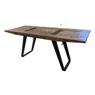 Industrial Rectangular Salvage Wood & Black Iron Table or Desk For Sale
