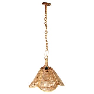 VintageOmbrellino Bamboo and Viennese Straw Ceiling Lamp, Italy, 1970s For Sale