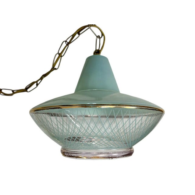 French Green Glass Pendant Lamp, 1950s For Sale - Image 4 of 13