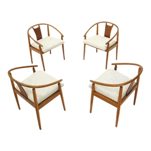 1970s Set of 4 Barrel Back Bent Wood Dining Lounge Chairs with New Upholstery