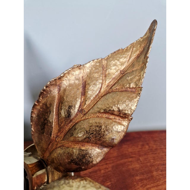 Metal Floral Brass Wall Sconces by Willy Daro for Massive, 1970, Set of 2 For Sale - Image 7 of 14