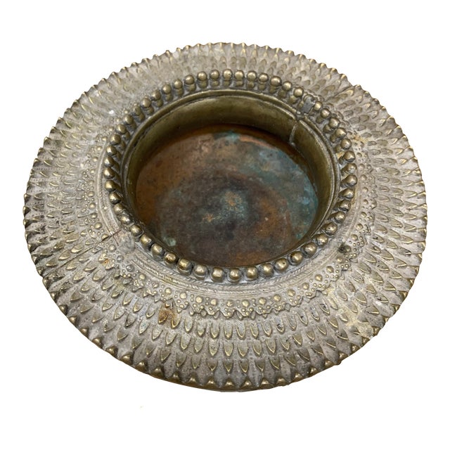 Vintage Dhokra Damar Brass With Silver Overlay Bowl, Ashtray or Catchall For Sale