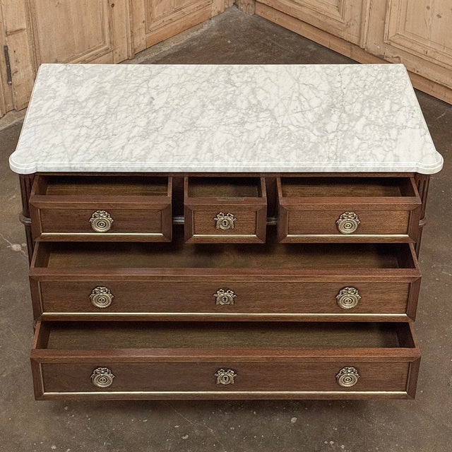 19th Century French Louis XVI Mahogany Commode With Carrara Marble For Sale - Image 14 of 17