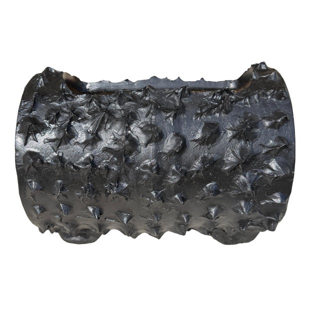 Black Mid 20th Century Black Brutalist Faux Bois Concrete Log Planter With Sculptural Bark Texture For Sale - Image 8 of 9