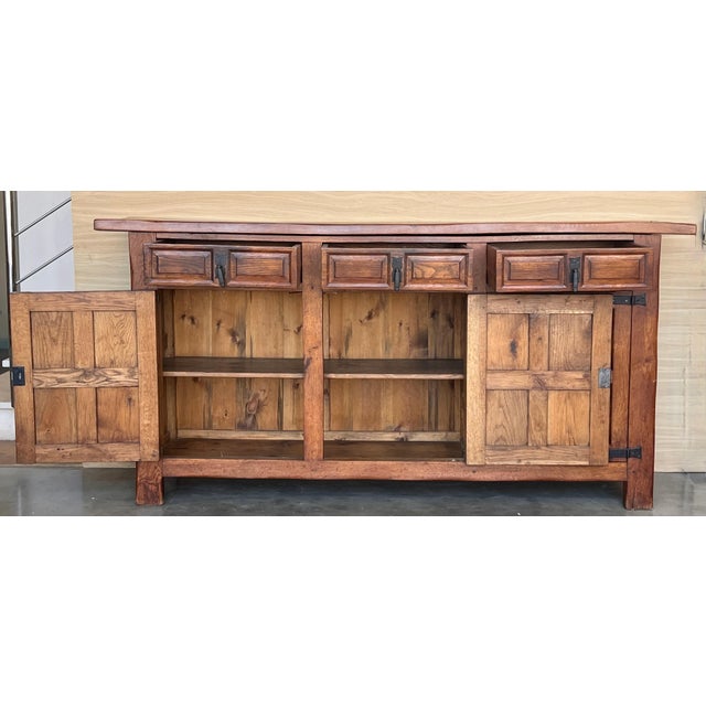 Late 19th Century 19th Century Large Catalan Spanish Baroque Carved Oak Tuscan Credenza or Buffet For Sale - Image 5 of 18
