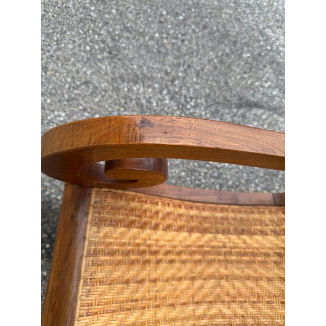 Brown Late 20th Century Colonial Revival Walnut Scroll Arm Caned Lounge Chair For Sale - Image 8 of 12