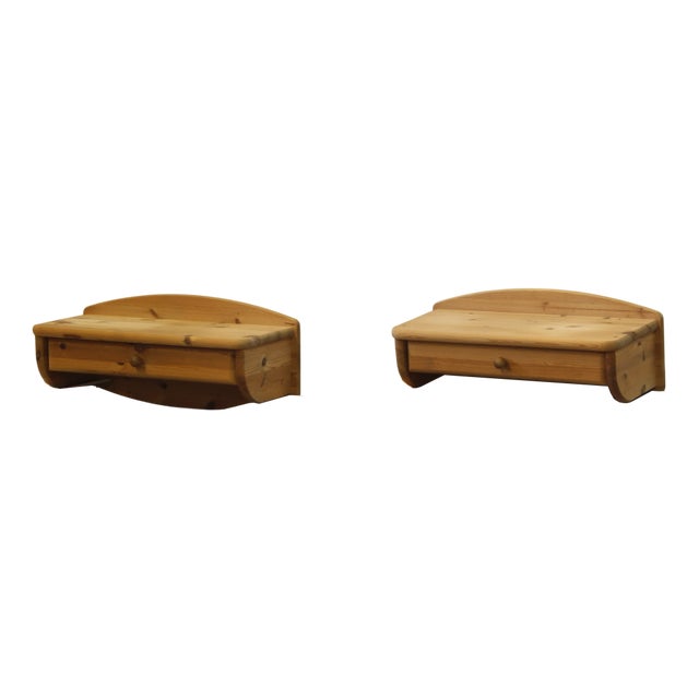 Danish Wall Hanging Bedside Tables in Pine, 1970s-1980s, Set of 2 For Sale